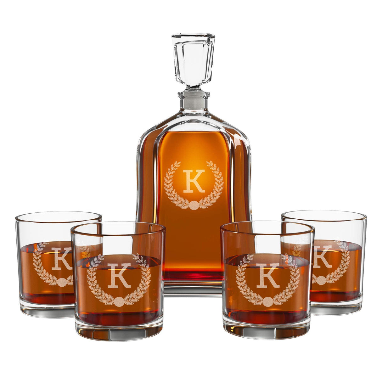 Engraved Liquor Whiskey Decanter Set with Scotch Glasses for Men - 9 Design Options - Personalized Gift Set for Him, Dad - Premium Set Includes Whiskey Stones - Christmas, Valentines - by Froolu Froolu