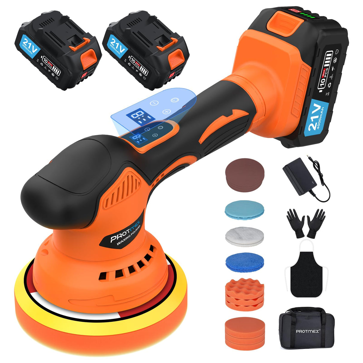 Cordless Car Buffer Polisher, Car Polishing Kit with 21V 2 X 4.0Ah Batteries, Orbital Eccentric Buffers with 8 Variable Speed Up to 6000 RPM, 6IN Touchscreen Buffer for Car Detailing/Scratch Removing Protmex