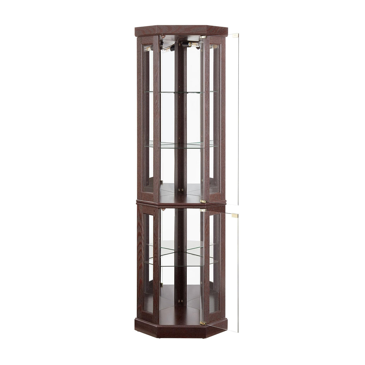 Lighted Corner Display Curio Cabinet Wooden Shelving Unit with Tempered Glass Door, Bar and Liquor Storage Area with 4 Shelves, Wine Cabinet CQSXDA