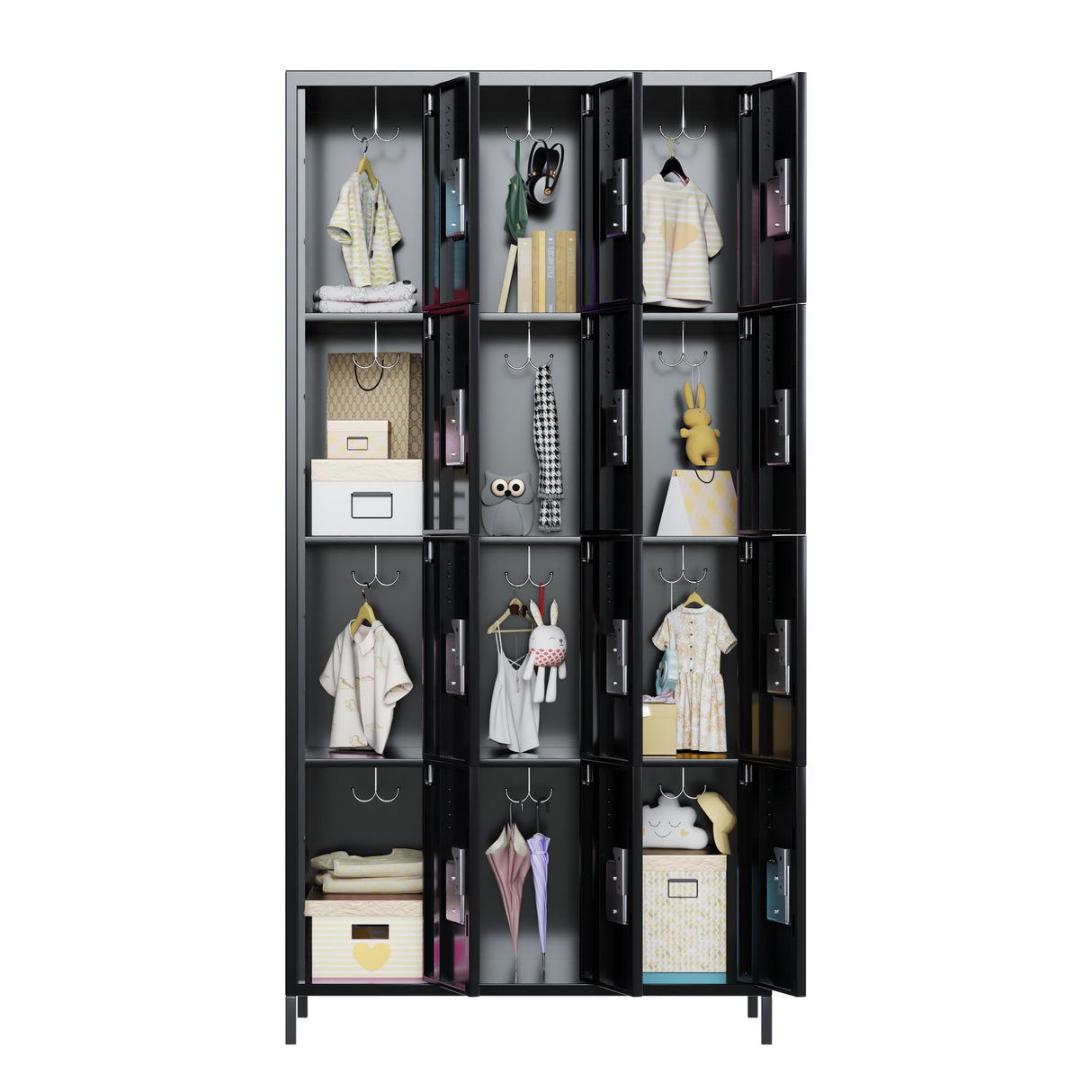 METAN Metal Locker for School Office Gym Bedroom, 12 Doors Black Steel Storage Locker Cabinet for Employees, Industrial Storage Locker, Assembly Required (12 Door-Black) METAN
