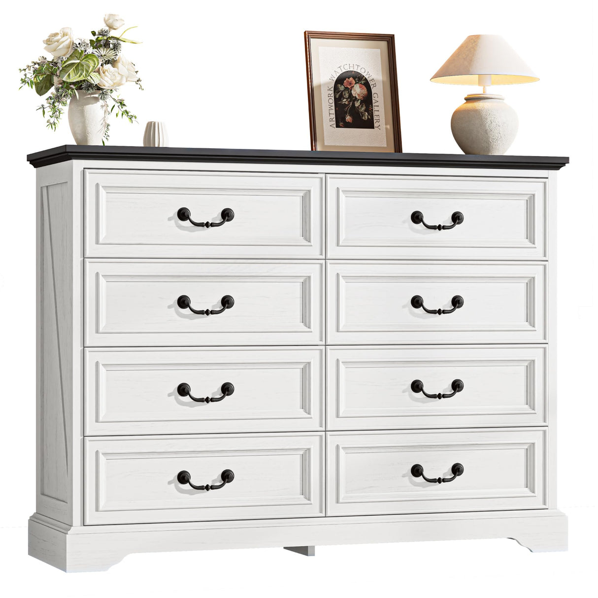 LIKIMIO Farmhouse 8 Drawer Dresser for Bedroom, 52" Wide Dresser Drawers with Storage, Rustic Wooden Chest of Drawers for Bedroom, Hallway, Antique White LIKIMIO