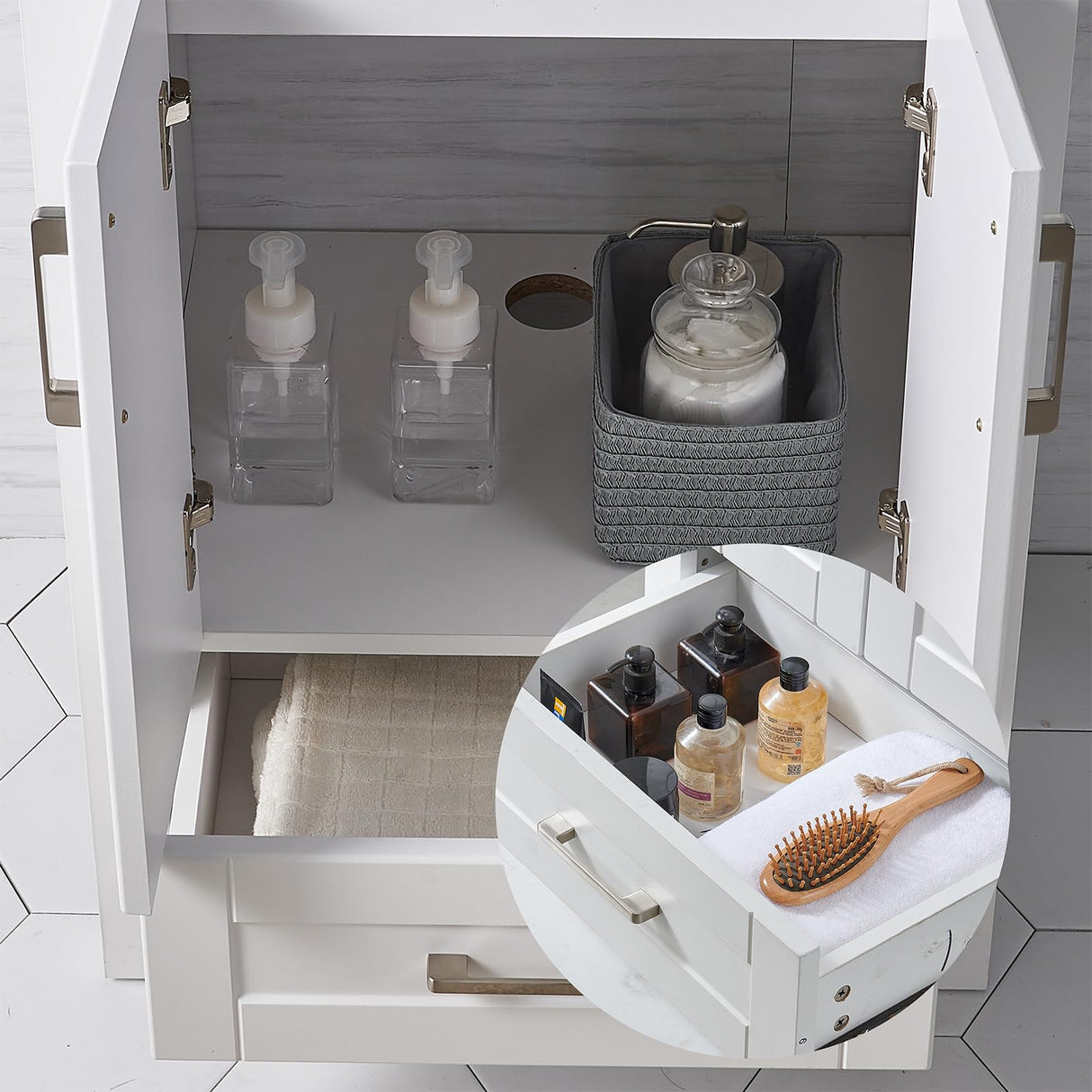 24 Inch Bathroom Vanity, Small Bathroom Sink Cabinet, Vanity Cabinet with Rectangular Ceramic Basin, White Modern Farmhouse Bathroom Sink Vanities Set, Bathroom Vanity Combo with 1 Drawer and 2 Doors Wenore Home