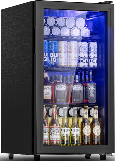 Tehanld Beverage Refrigerator Cooler - 128 Can Drink Beer Fridge, Wine Soda Cooler, Mini Fridge Glass Door Front for/Home/Office/Bar, Small Refrigerator with Shelves/Light/Wheels