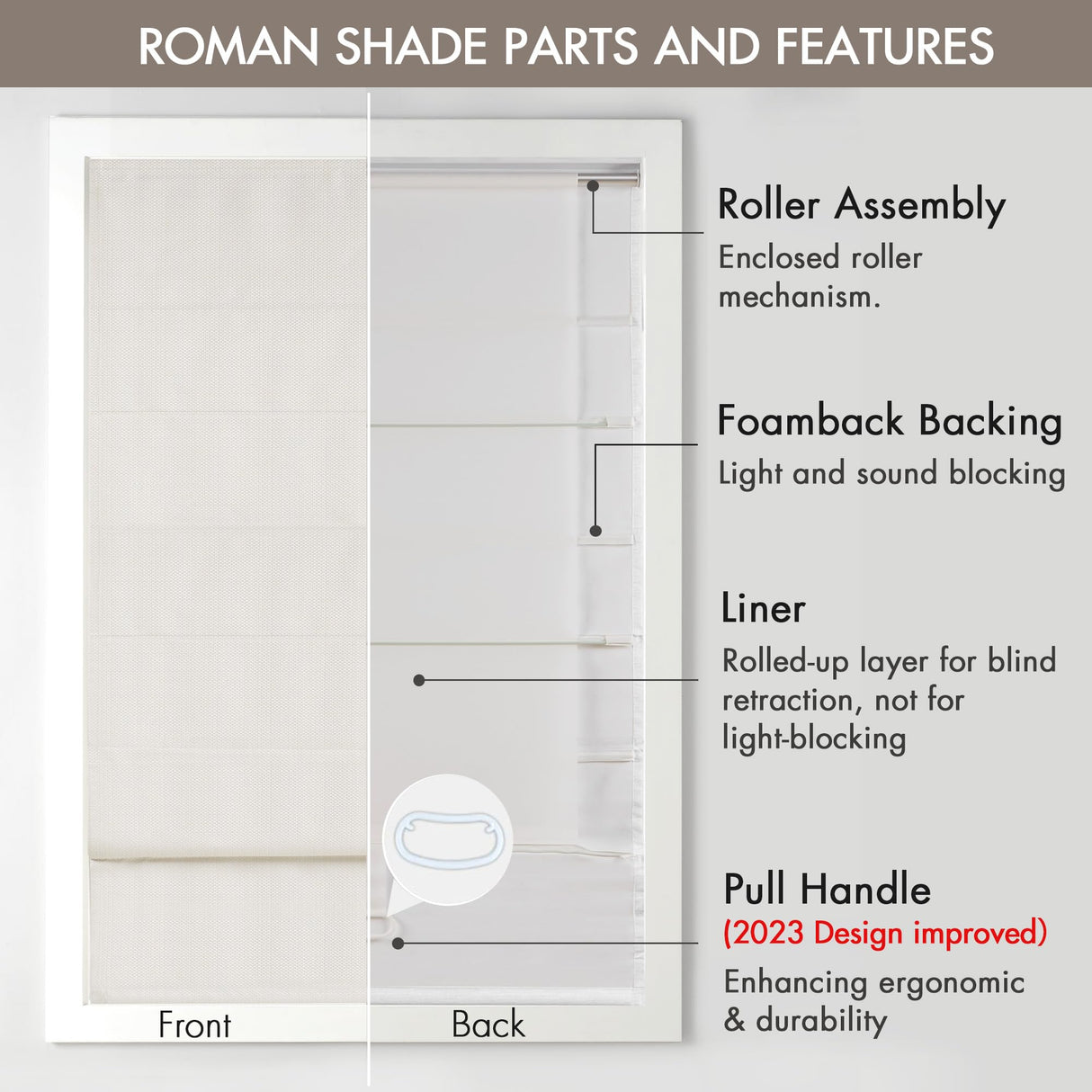 Madison Park Galen Cordless Roman Shades-Fabric Privacy Single Panel Darkening,Energy Efficient,Thermal Insulated Window Blind Treatment,for Bedroom,Living Room Decor,31"x64", Galen Basketweave Ivory Madison Park