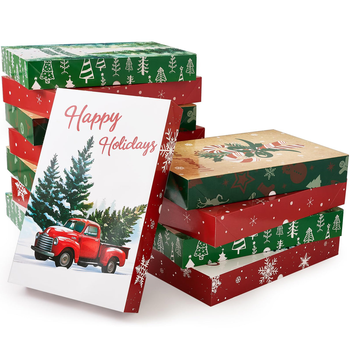 YANGTE 12 Pack Large Christmas Gifts Boxes with Lids for Presents, 17" Clothing Gift Boxes for Wrapping Bulk, 4 Designs of Christmas Boxes for Wrapping Clothes, Robe, Shirt and More YANGTE