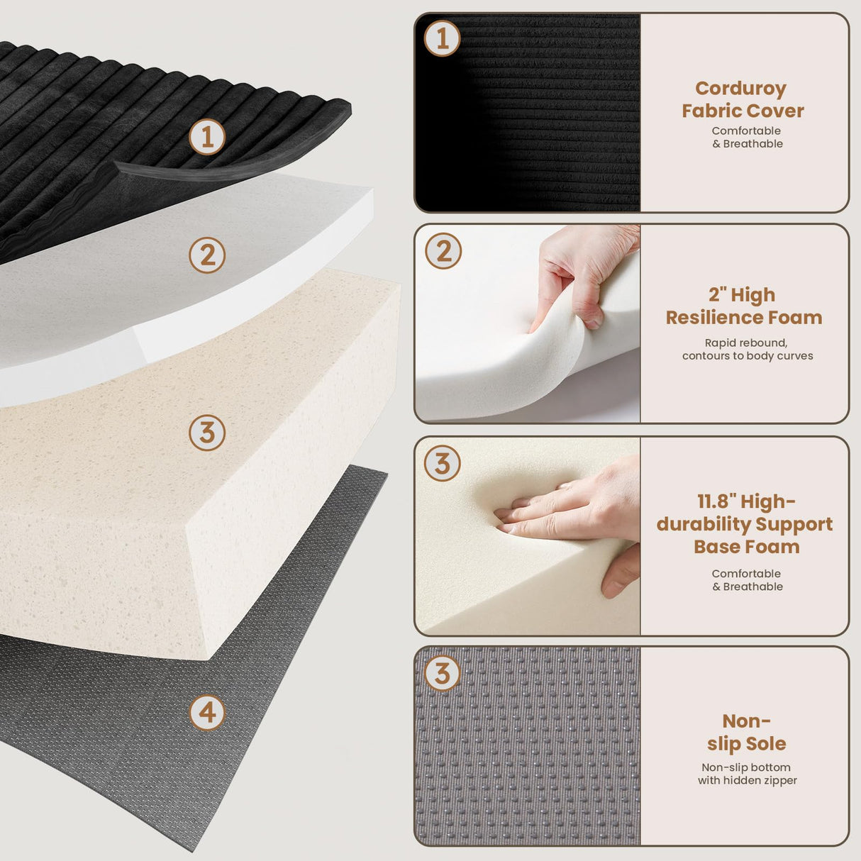 Modular Sectional Sofa, 108" L-Shaped Boneless Couch with Deep Seat, Corduroy Cloud Couch for Living Room, Bedroom, No Assembly Required, Ship in a Box, Black RUMBALUXY