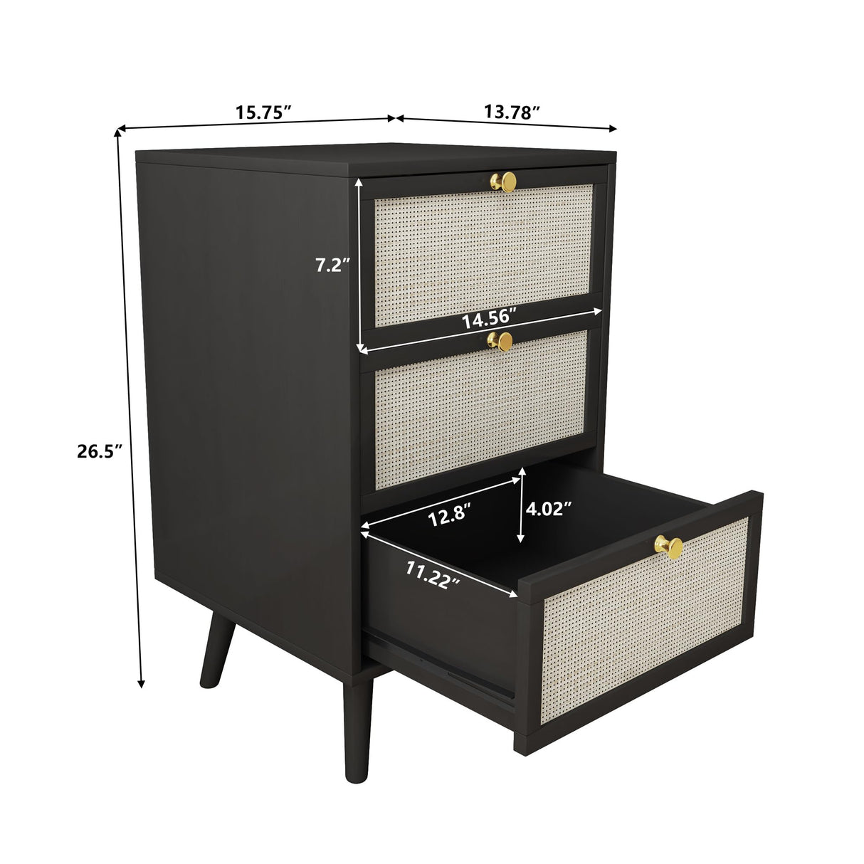 PHOYAL Rattan Nightstand Set of 2, End Table Rattan Bedside Table with Storage 3-Drawer Side Table with 3 Hand Made Rattan Decorated Drawers Wood Accent Table, Black 2 Pack PHOYAL