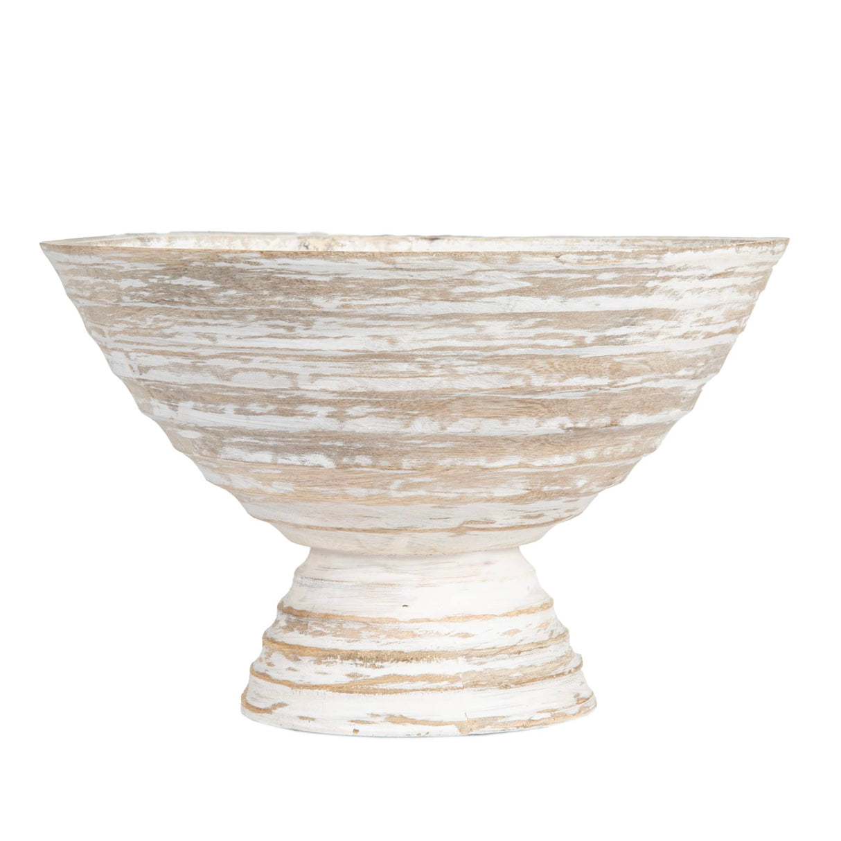 Creative Co-Op Boho Wood Pedestal Serving, White Wash Finish Bowl Creative Co-Op