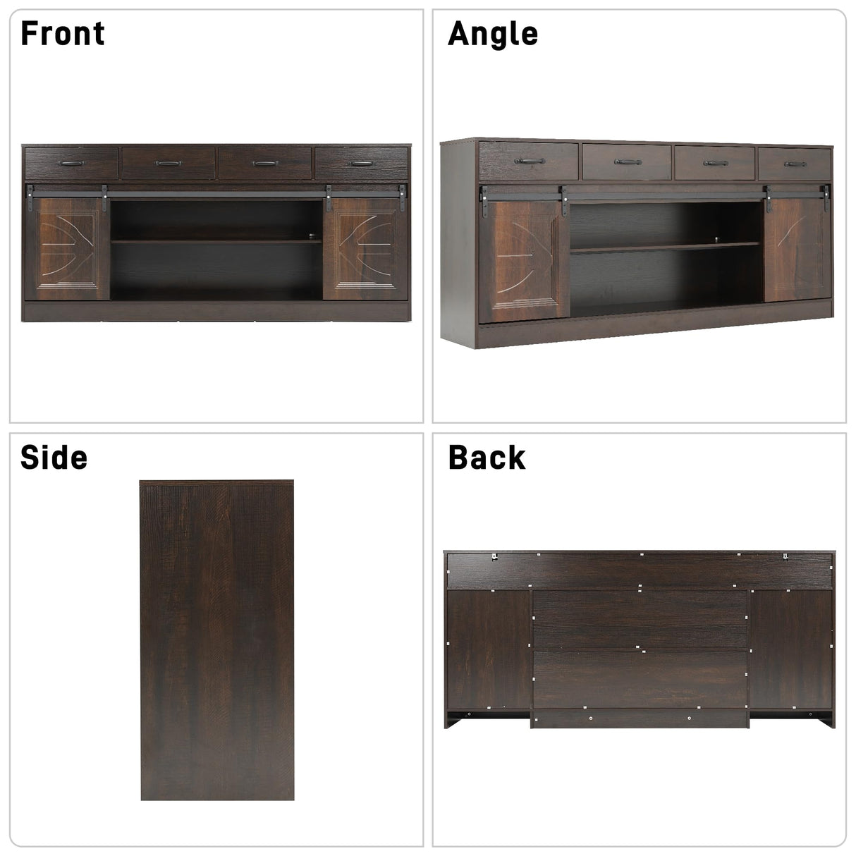 chartustriable 70” Large Long Buffet Sideboard Cabinet w/4 Drawer,Farmhouse Buffet Storage Cabinet,Sliding Door,Buffet Coffee Bar Cabinet, Credenza for Living Room, Brown chartustriable