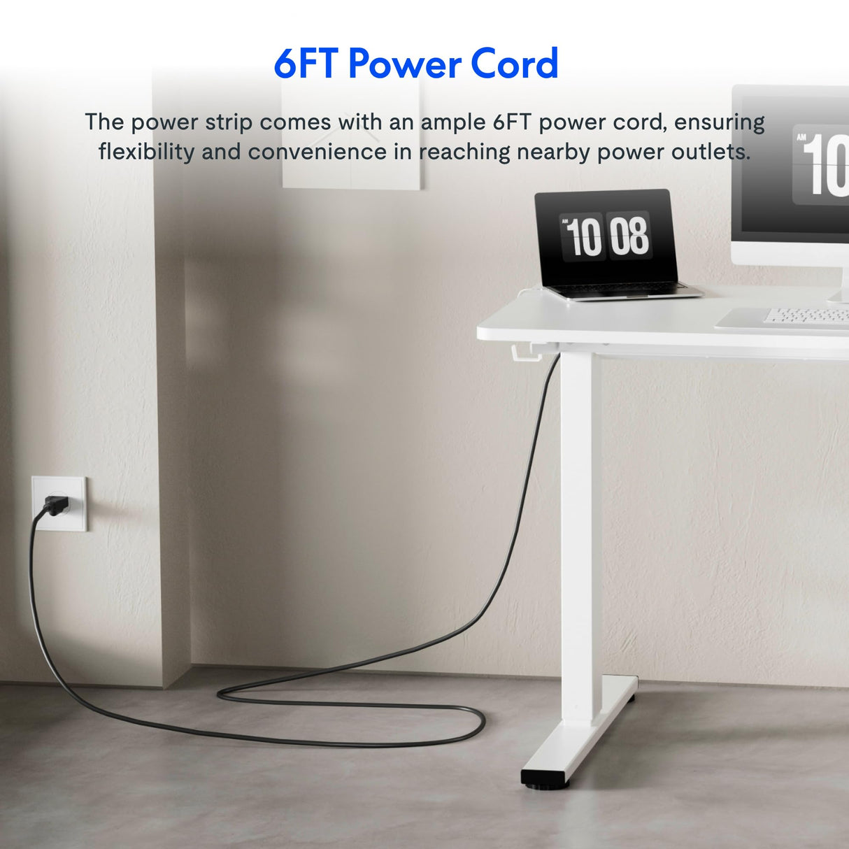 FLEXISPOT EN2 Electric White Stand Up Desk 48 x 30'' Whole-Piece Desktop Adjustable Height Standing Desk with Desk Clamp Power Strip, Cable Management (White Frame + 48" White Desktop, 2 Packages) FLEXISPOT