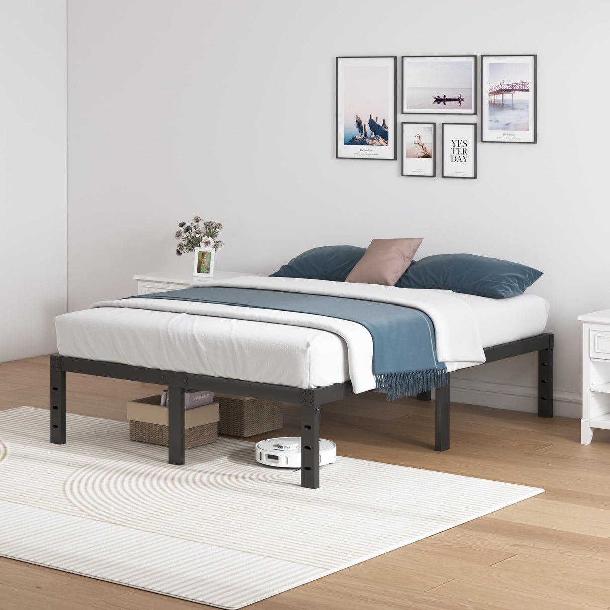 SHLAND Full Size Bed Frame, 14 Inch Heavy Duty Metal Platform Bed Frame No Box Spring Needed, Storage Space, No Noise, Easy Assembly SHLAND