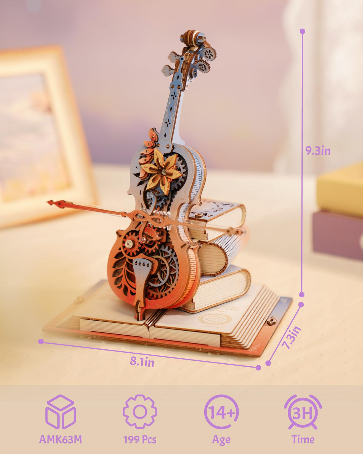 ROKR 3D Puzzles for Adults, Wooden Music Boxes-Cello, Model Kits for Adults, DIY Building Sets for Kids, Birthday Gifts Hobbies for Women Men ROKR
