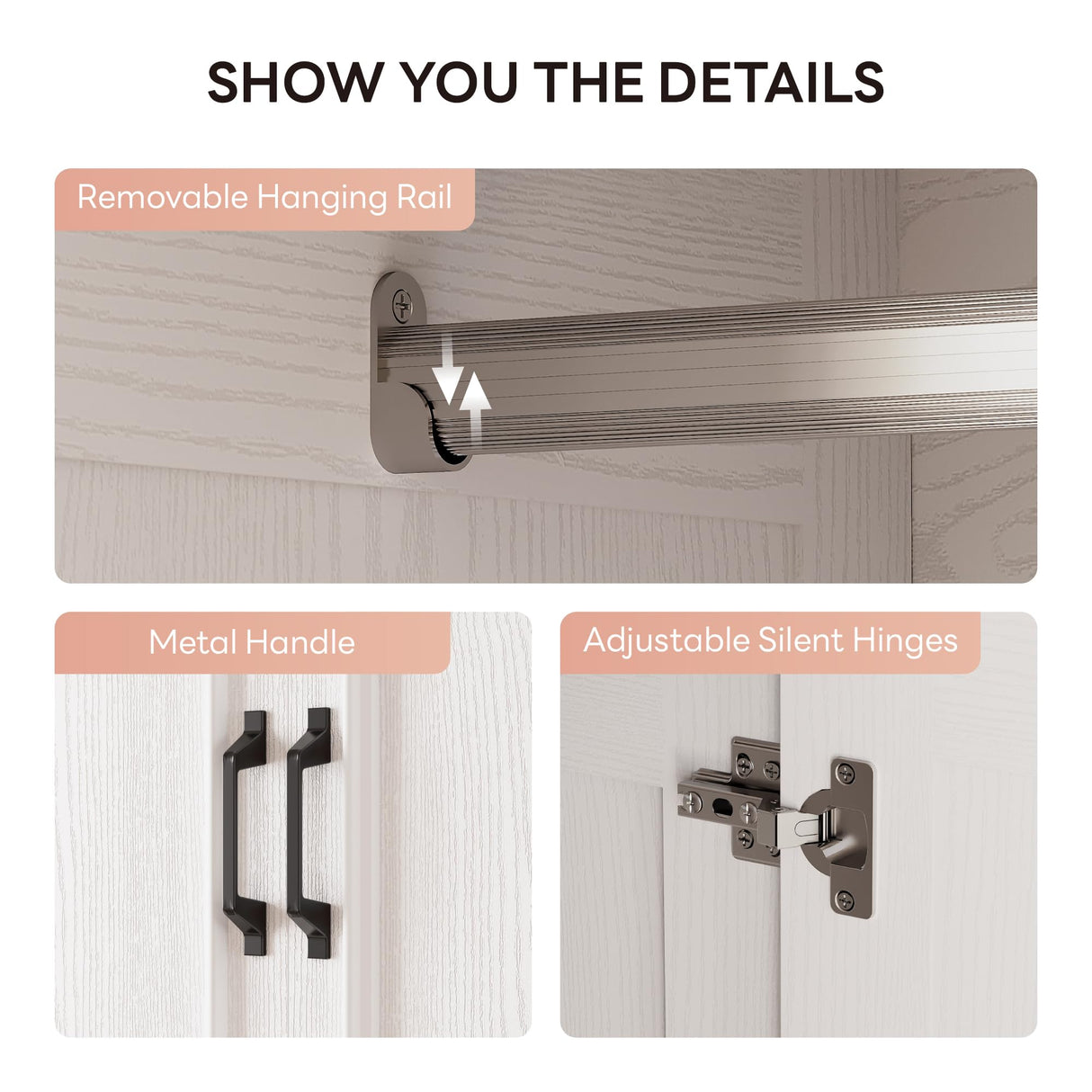 LIKIMIO Armoire Wardrobe Closet with 2 Doors and 2 Drawers 70" H x 36" W Wooden Bedroom Freestanding Wardrobe Combination for Hanging Clothes, White LIKIMIO