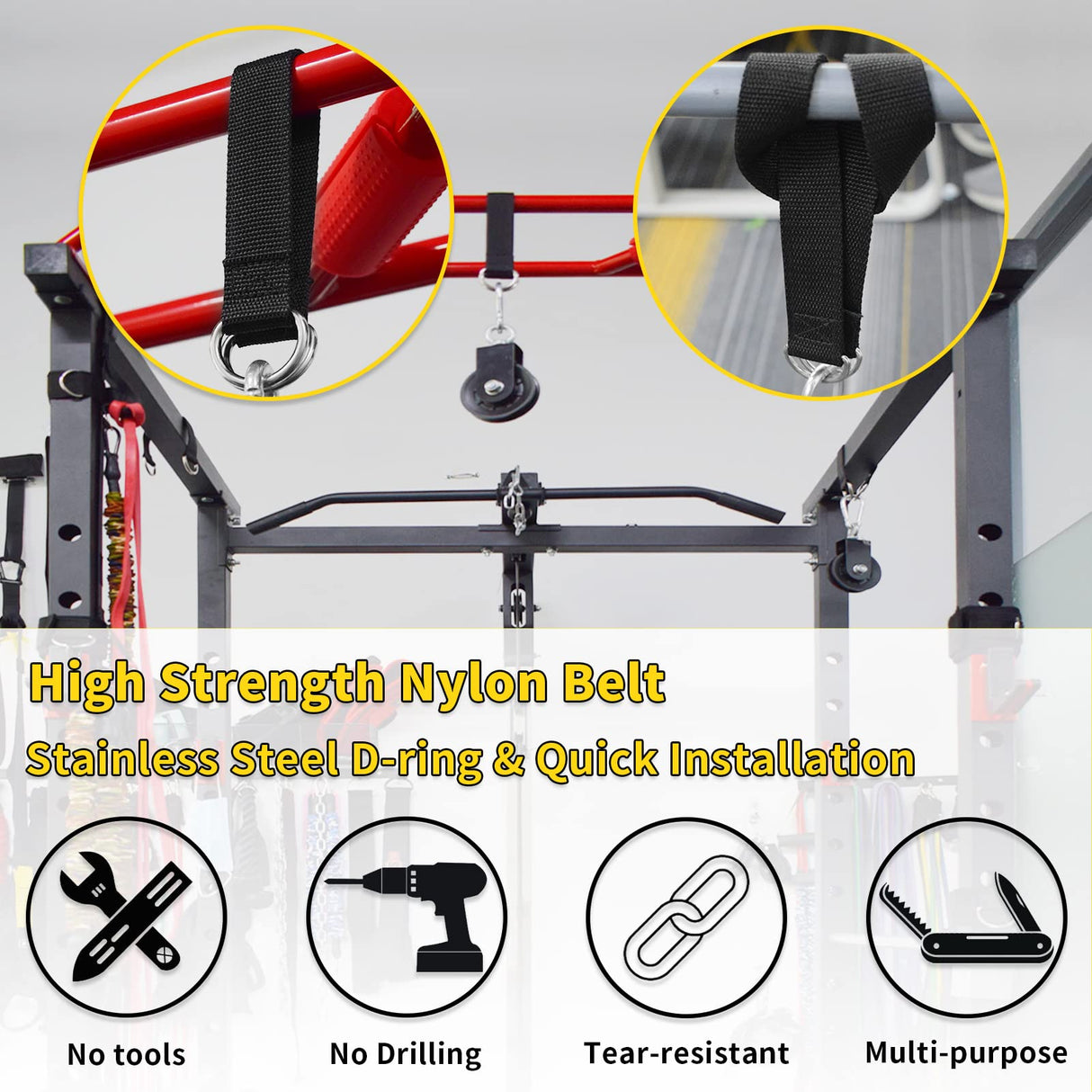 XonyiCos 4 PCS Short Straps Tree Swing Straps Hanging Kit, with Carabiners, Heavy Duty Suspension Kits for Gym Fitness Cable Machine Extension, Hanging Pulleys, Rings,Hammock Tree Straps XonyiCos