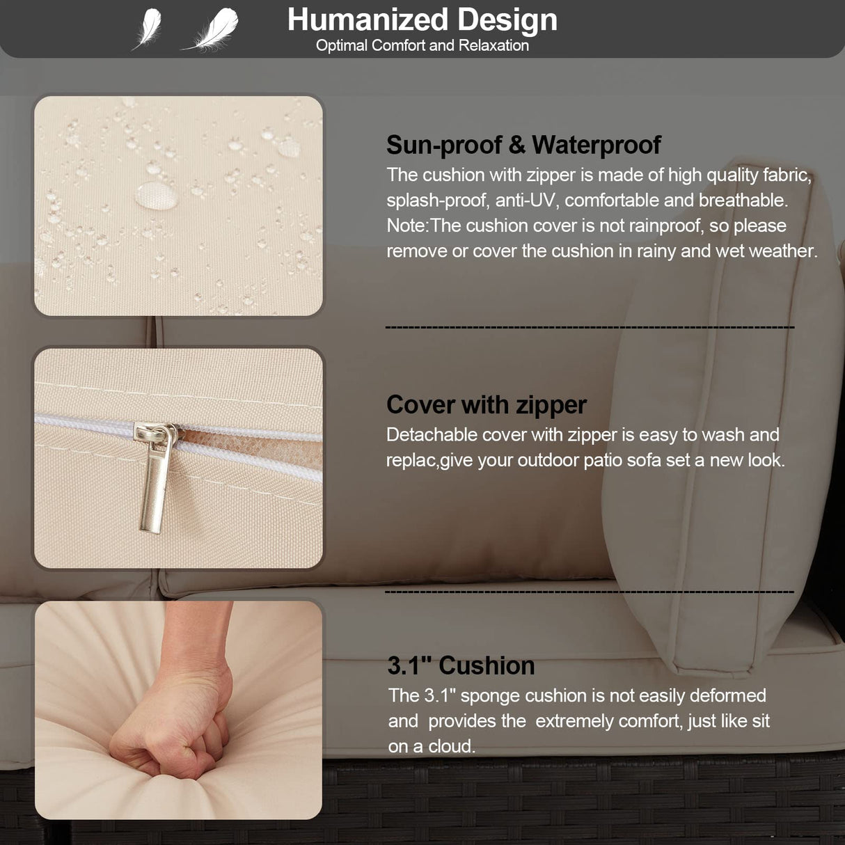 Vicluke 6 Pieces Patio Furniture Sets Outdoor Sectional Sofa Set Rattan Daybed with Retractable Canopy, Adjustable Backrest, Storable Tea Table Rectangle Sunbed for Backyard Garden Poolside(Khaki) Vicluke