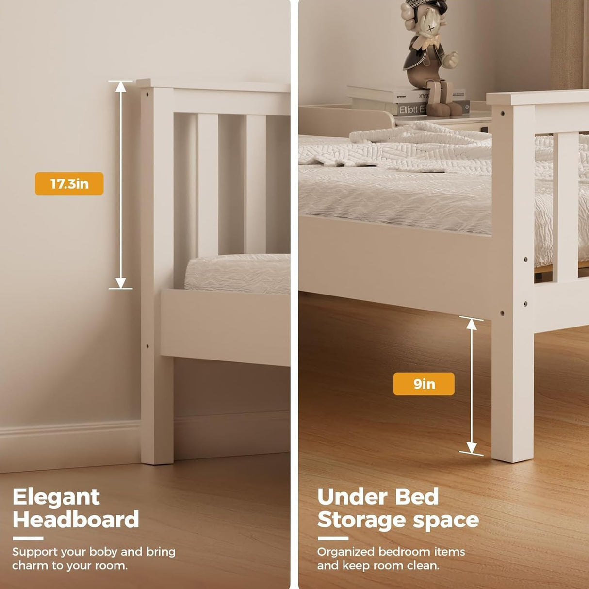 Twin Bed Frame with Headboard & Footboard,13 Wood Slats Support Wooden Platform, No Box Spring Needed, Easy Assembly, Farmhouse Style for Single Kids Room (38x75) -White KOBY HOME