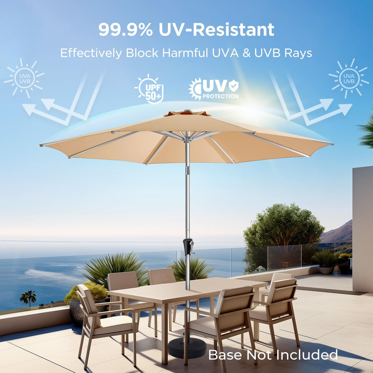 HOMSHADE 9FT Aluminum Outdoor Patio Umbrella, 5-Year Fade Resistant Market Table Umbrella, UPF50+ UV Protection with Push Button Tilt, Crank for Pool Deck and Garden (Beige) HOMSHADE