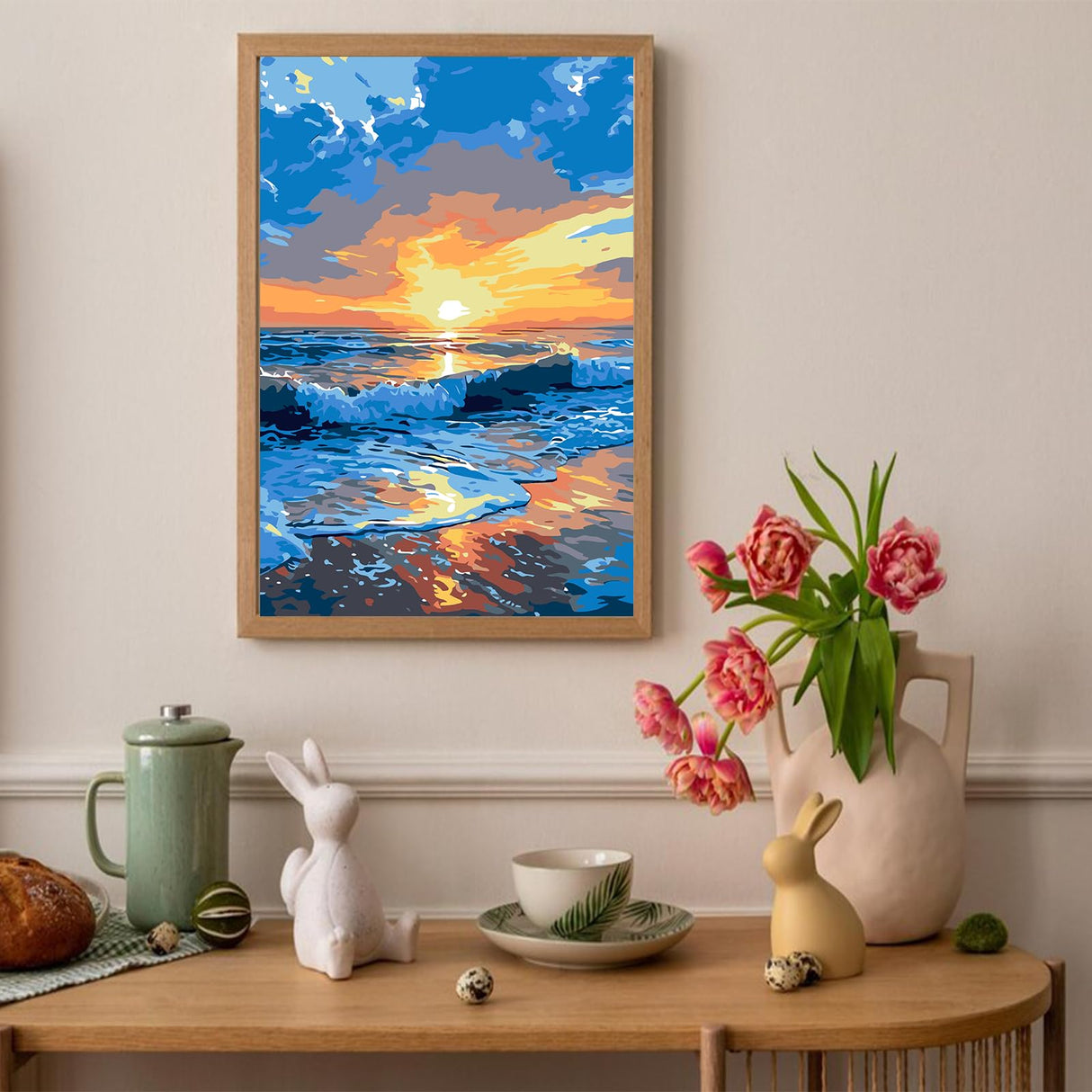 Auremi Ocean Paint by Number Kits for Adults,Landscape Paint by Number on Canvas with Frame DIY Painting with Number Acrylic Oil Paint Kits for Home Decor 8x12 Inch Auremi