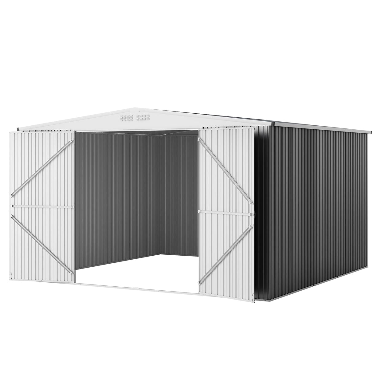 GarveeLife 9x12 Shed for Outdoor Storage, Galvanized Steel Metal Tool Sheds House with Lockable Doors, Lock & Air Vent, Large Utility Sheds for Patio Garden Lawn (9x12.6, Grey) GarveeLife