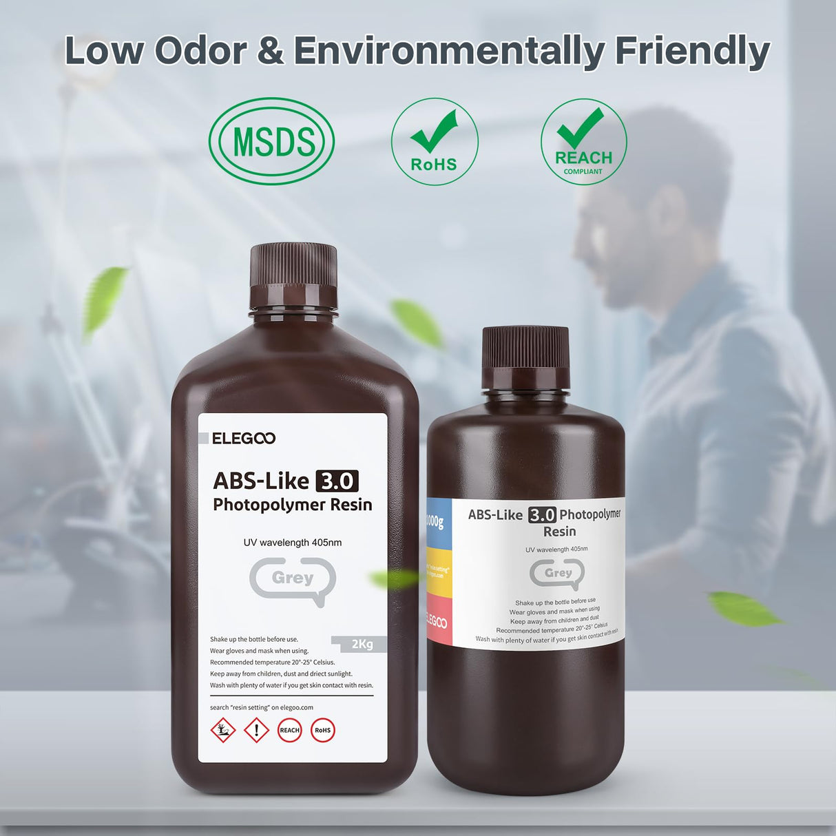 ELEGOO ABS-Like Resin 3.0, Photopolymer Resin UV Curing 405nm, Upgraded ABS 3D Printing Resin, Higher Precision, Lower Shrinkage 3D Resin for LCD/MSLA/DLP 3D Printer, Grey 2000G Deeplee