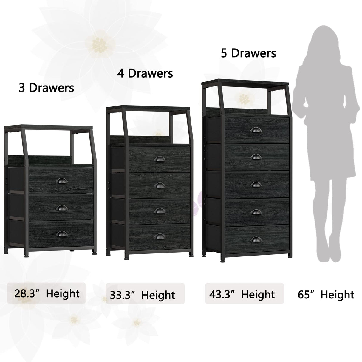 Furnulem Tall 4 Drawers Dresser, Vertical Storage Tower Black Dresser for Bedroom, Hallway, Entryway, Nursery, Closet Organizer, Nightstand Bedside Table Furniture, Sturdy Steel Frame, Wood Top Furnulem