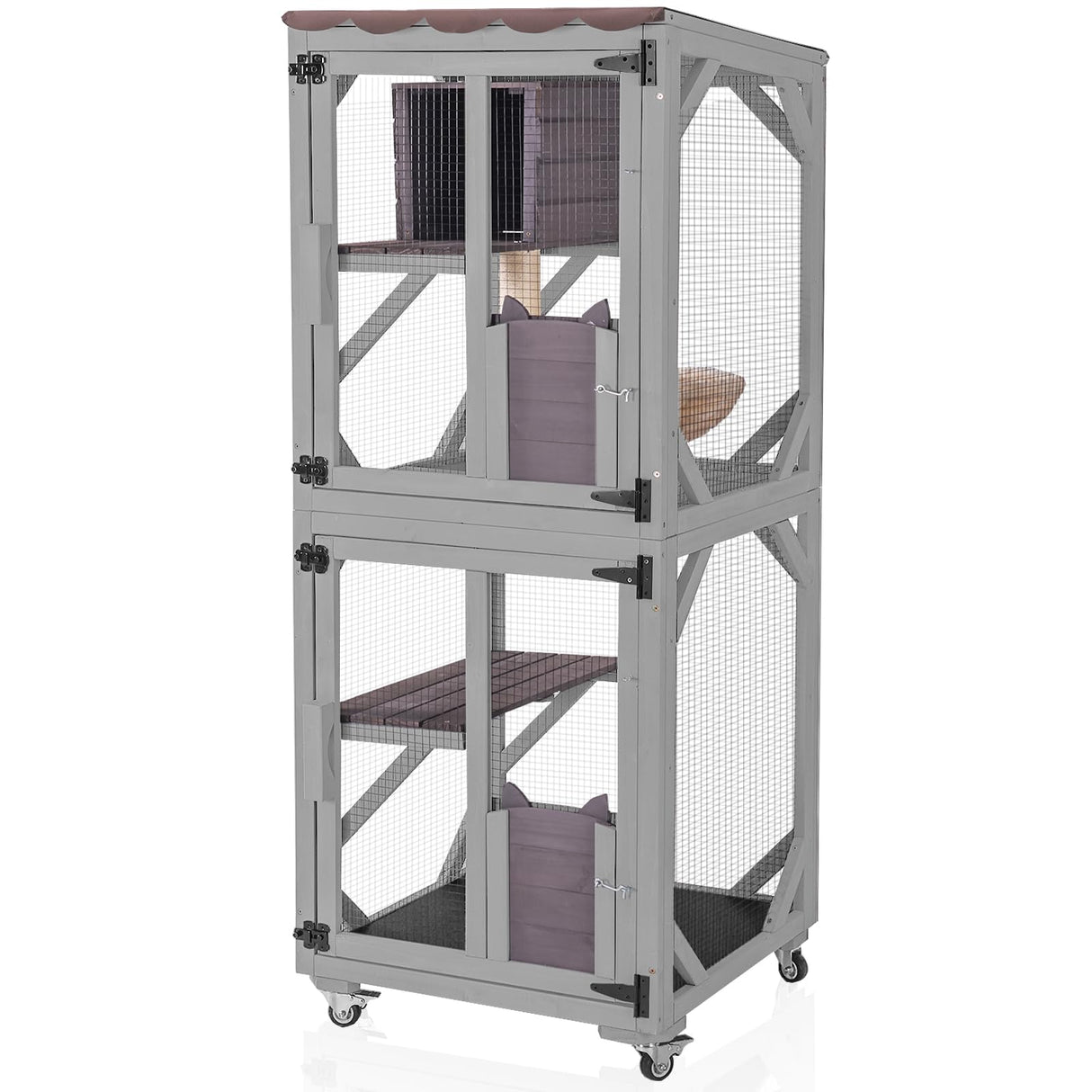 Aivituvin Cat Catio Outdoor Cat House Movable Large Enclosures on Exercise Wheels Kitty Cage with Upgraded Resting Box,Waterproof Cover Aivituvin