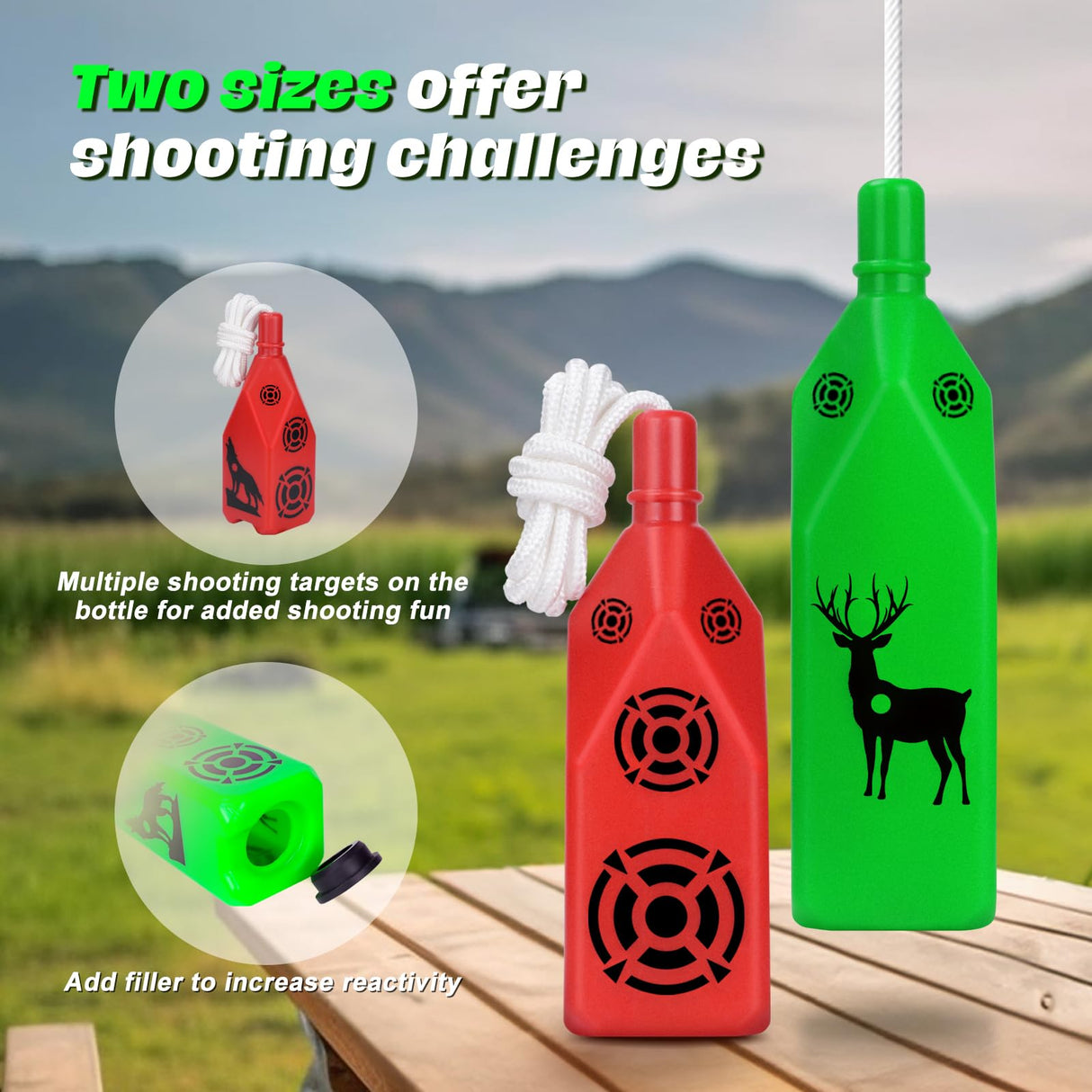 Ideagle 6-Pack Bottle Shooting Targets-Large and Small Target Combination with Hanging Rope for Target Practice, Ideal for Indoor and Outdoor Gun Ranges Ideagle