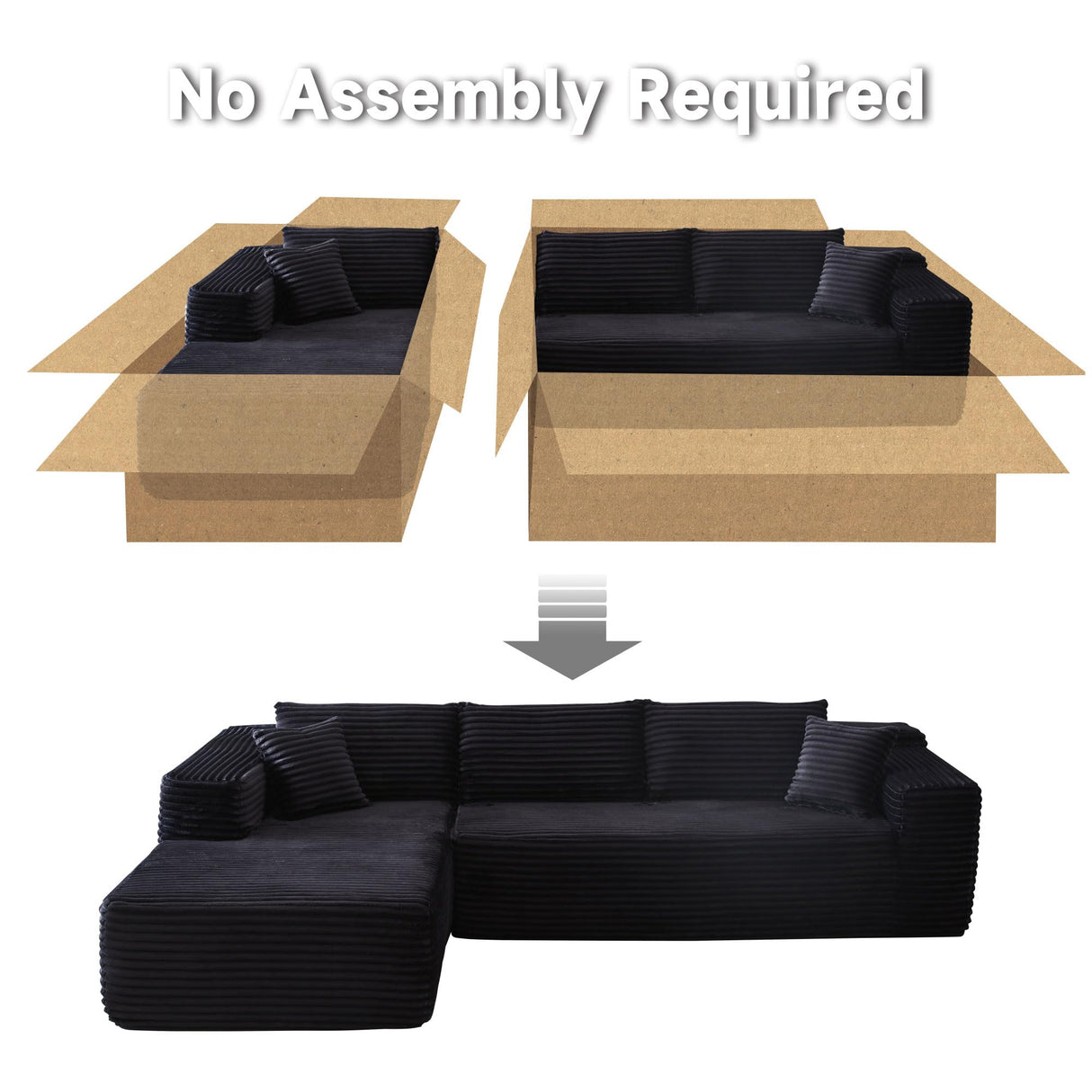 CAODOC 104" Cloud Sectional Couch with Comfy Chaise, Boneless L Shape Sofa with Deep Seat, Minimalist Modular Couches Sleeper for Living Room Bedroom Apartment Lounge,Black CAODOC