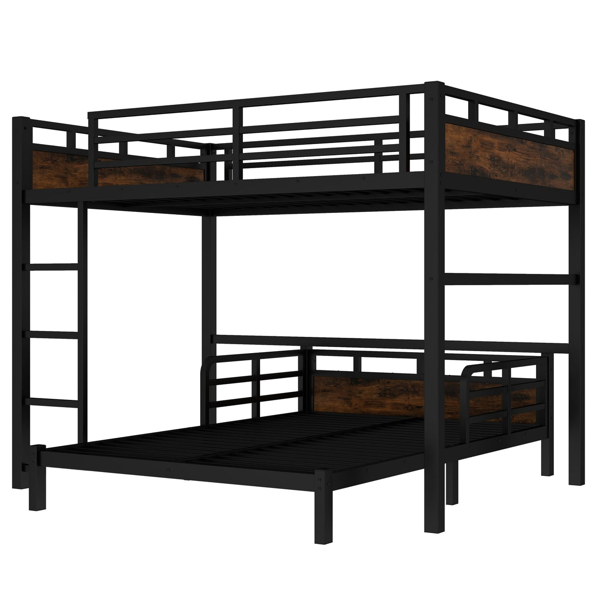 Full XL Over Full XL Bunk Bed with Headboard and Full Length Guardrail, Separable Bunk Bed, Heavy Duty Bunk Beds Can Turns Into Loft Bed and Platform Bed, Black Bellemave