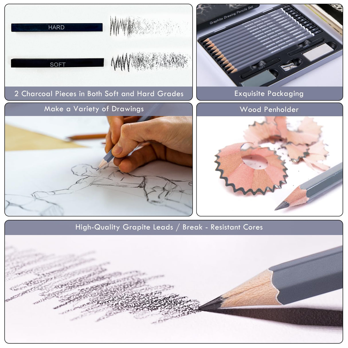 HNIHUY Professional Sketch Pencils Set, 17 Pcs, Graphite Pencils (8B-4H), Erasers and Sharpener, Art Drawing Pencil for Artists Beginner Sketching WoodArtSupply