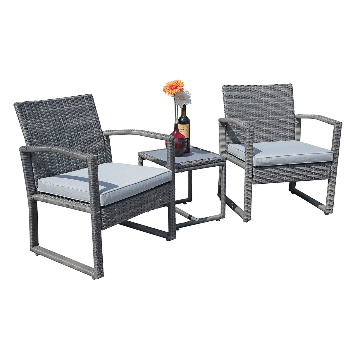 Patiorama 3 Pieces Outdoor Patio Furniture Set, Outdoor Wicker Conversation Set, Patio Rattan Chair Set, Modern Bistro Set with Coffee Table, Garden Balcony Backyard Poolside (Light Gray) Patiorama