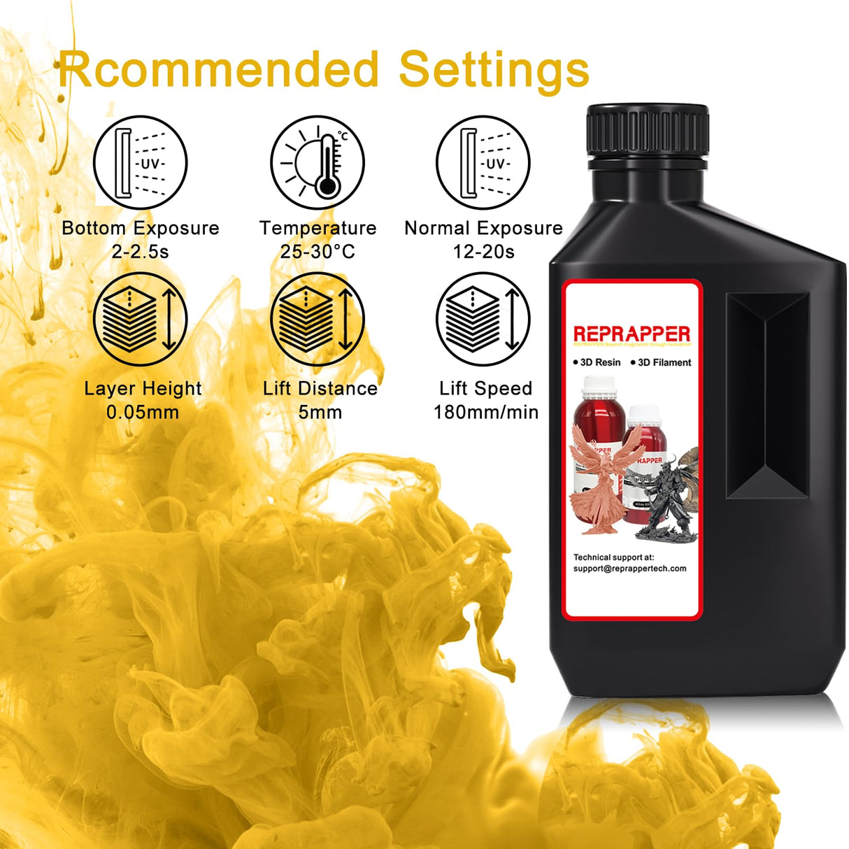 Reprapper Translucent Yellow 3D Printer Resin, 405nm Fast UV-Curing 1kg Transparent Yellow Standard Resin, 3D Printing Resin Photopolymer Sensitive Resin for LCD Printer, Clear Yellow 1000g RepRapper