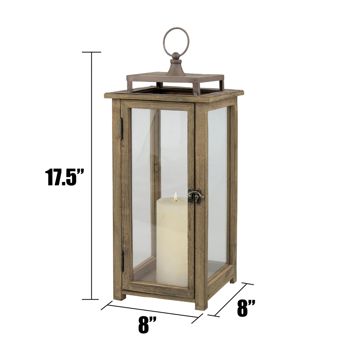 Stonebriar 18 Inch Rustic Wooden Candle Hurricane Lantern, For Table Top, Mantle, Wall Hanging, or Garden Display, Indoor & Outdoor Use, Extra Large Stonebriar
