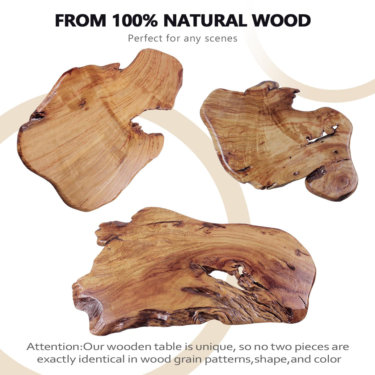 TRFCDSHH Natural Wood Coffee Table,Unique Live Edge Coffee Table for Living Room TRFCDSHH
