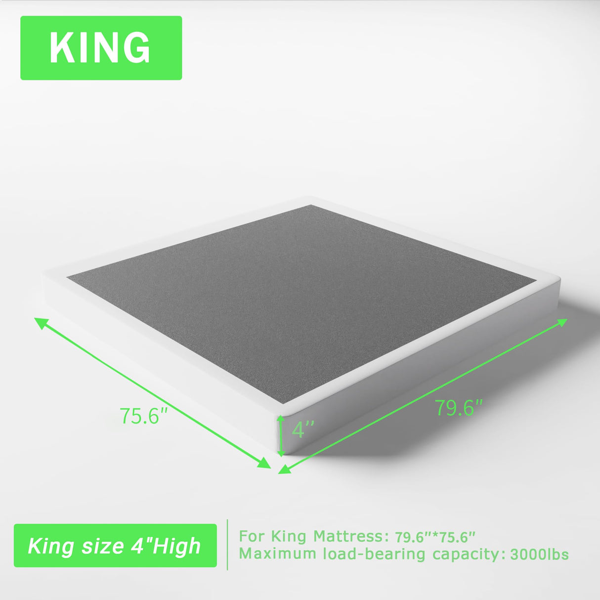 FMDMR King Box Spring 4 Inch, Low Profile King Size Box Spring Only, Heavy Duty Mattress Foundation Metal Bed Base with Fabric Cover, Easy Assembly, Non-Slip, Noise Free FMDMR