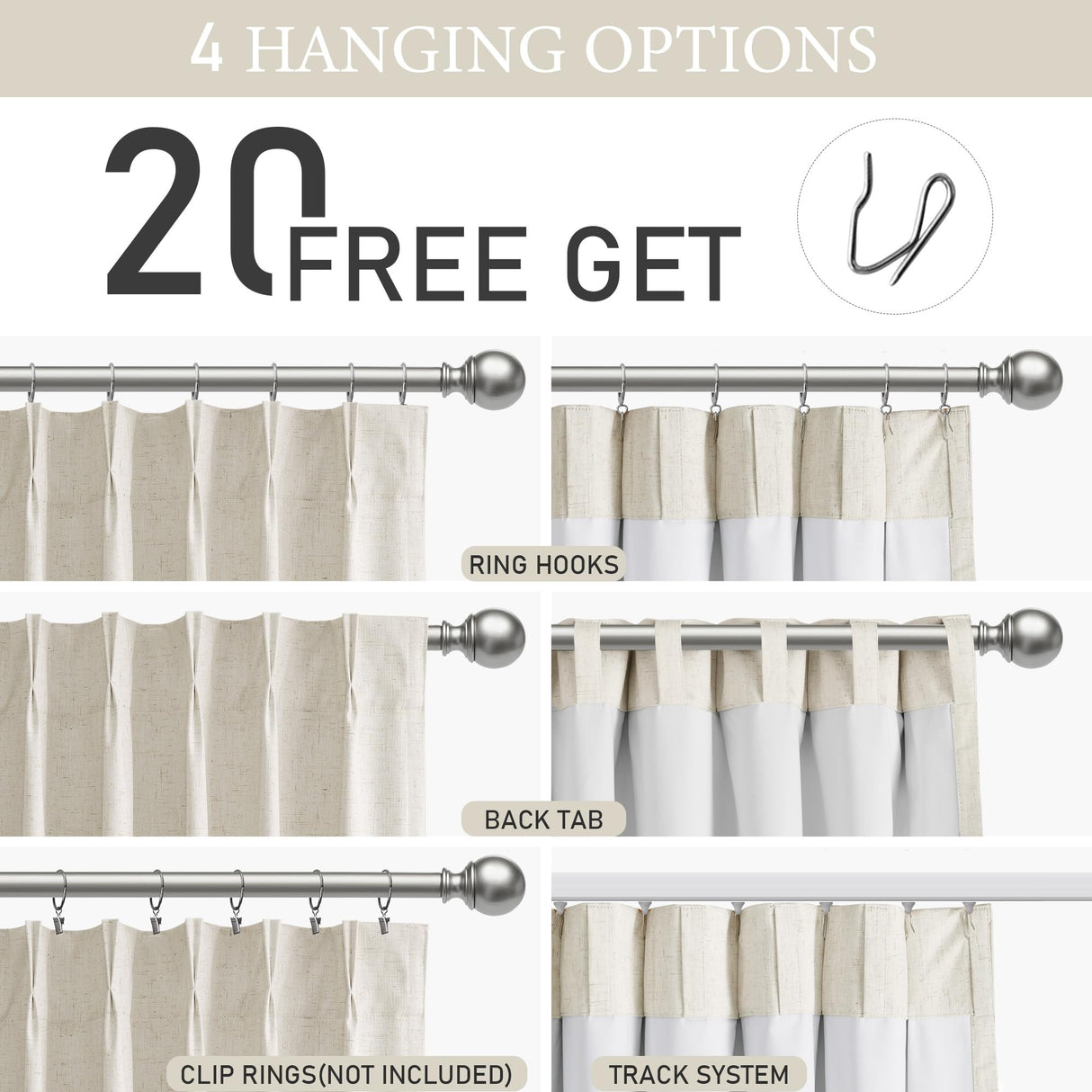 Jowels Natural Linen Blackout Curtains 108 Inch Length 2 Panels Set for Living Room Bedroom, Pinch Pleated Thermal Insulated 100% Black Out Curtains with Hooks, Room Darkening Back Tab Drapes Beige Jowels