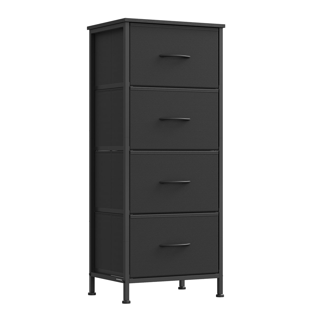 SONGMICS Dresser for Bedroom, Chest of Drawers, Steel, MDF, 4 Non-Woven Fabric Drawers, Storage Organizer Unit, Closet, Entryway, Ink Black and Ebony Black ULGS314B01S SONGMICS