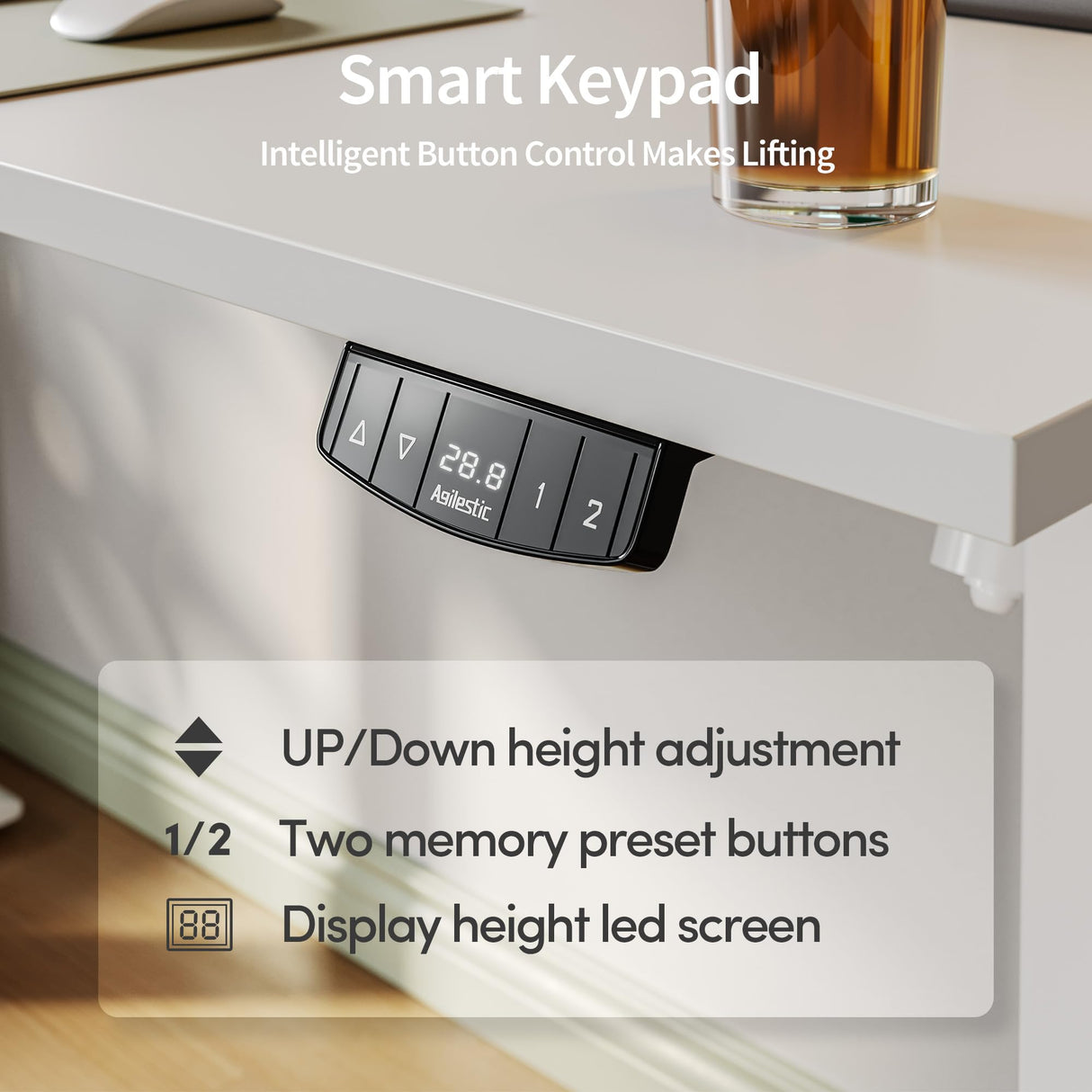 Agilestic Electric Standing Desk, Large 60 x 24 Inches Height Adjustable Desk, Sit Stand up Desk for Work Office Home, Ergonomic Rising Computer Table with Memory Preset, White Agilestic