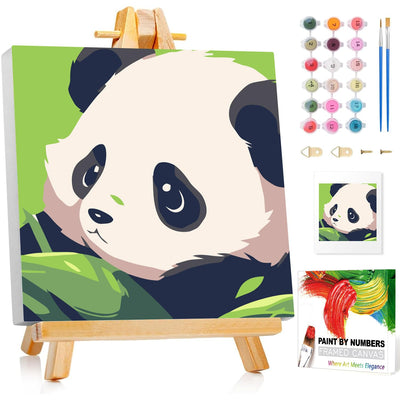 Reivworl Paint by Numbers Kit for Kids with Frame and Easel, Panda Paint by Number Kids Age 5-8-12, Paint by Numbers Gifts and Home Decor (8X8 Inch)