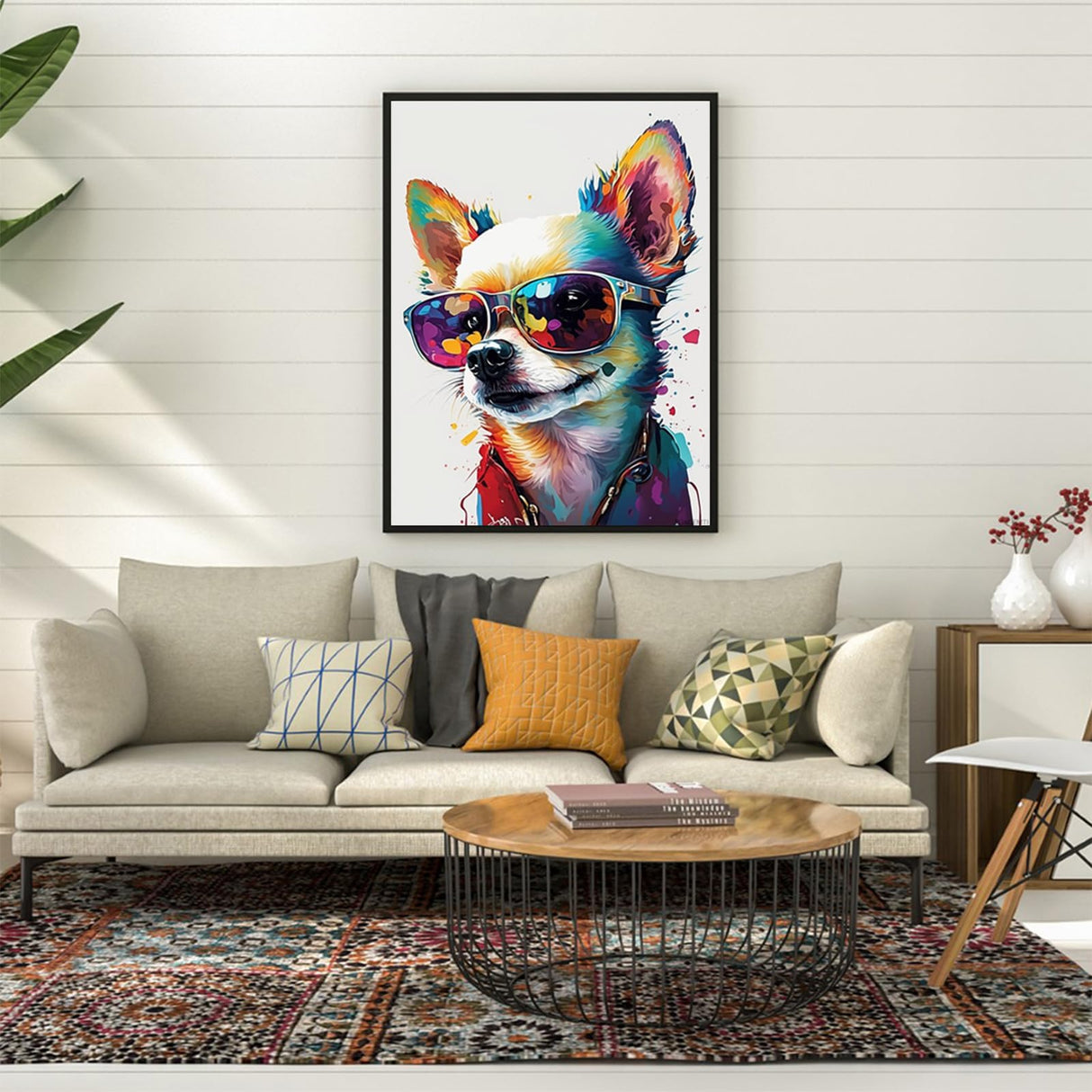PUAGEMTI Diamond Painting Kits for Adults DIY 5D Chihuahua Round Diamond Cute Animals Full Diamond Diamonds, Home Wall Decor Gift Dog with Sunglass Gemstone Art Painting Kits 12x16inch PUAGEMTI