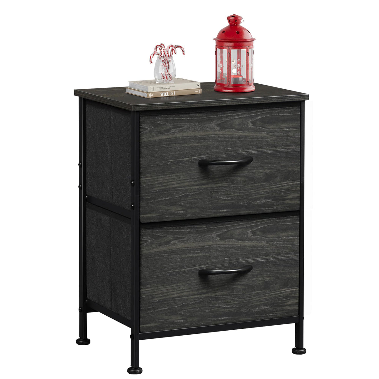 WLIVE Night Stand, Small Dresser with Drawers, Dresser for Bedroom with 2 Fabric Drawer, Black Bedside Table End Table, Dorm Nightstand, Closet Organizer, Charcoal Black Wood Grain Print WLIVE