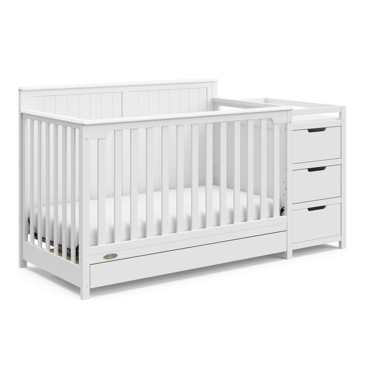 Graco Hadley 5-in-1 Convertible Crib and Changer with Drawer (White) – GREENGUARD Gold Certified, Crib and Changing -Table Combo with Drawer, Includes Baby Changing Pad, Converts to Full-Size Bed Graco