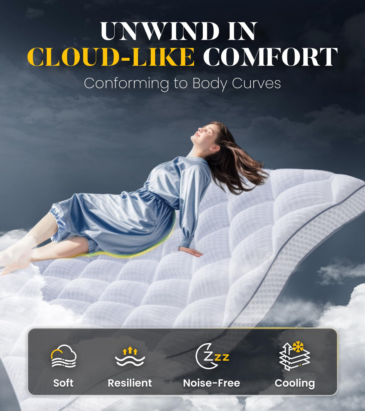 3 Inch Ultra-Fluffy Memory Foam Mattress Topper Full XL for Back Pain, Extra Soft Pillow Top Full XL Mattress Topper with 4X Support, Mattress Pad with Breathable Air Mesh Sides, 6-21'' Deep Pocket Milcabe