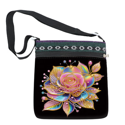 ARTopet DIY Diamond Art Painting Canvas Crossbody Bag Black Ethnic Minority Shoulder Purses Beach Bag Special Shaped Crystal by Numbers Mosaic Kits for Women Travel-Colorful Rose
