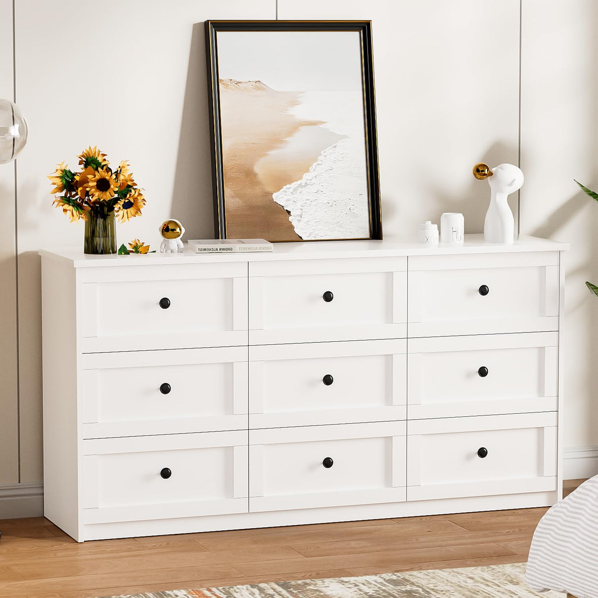 CHUWELL 9 Drawer Double Dresser for Bedroom, 59.1" Wide White Dressers & Chests of Drawers with Large Capacity Storage,Dresser for Bedroom CHUWELL