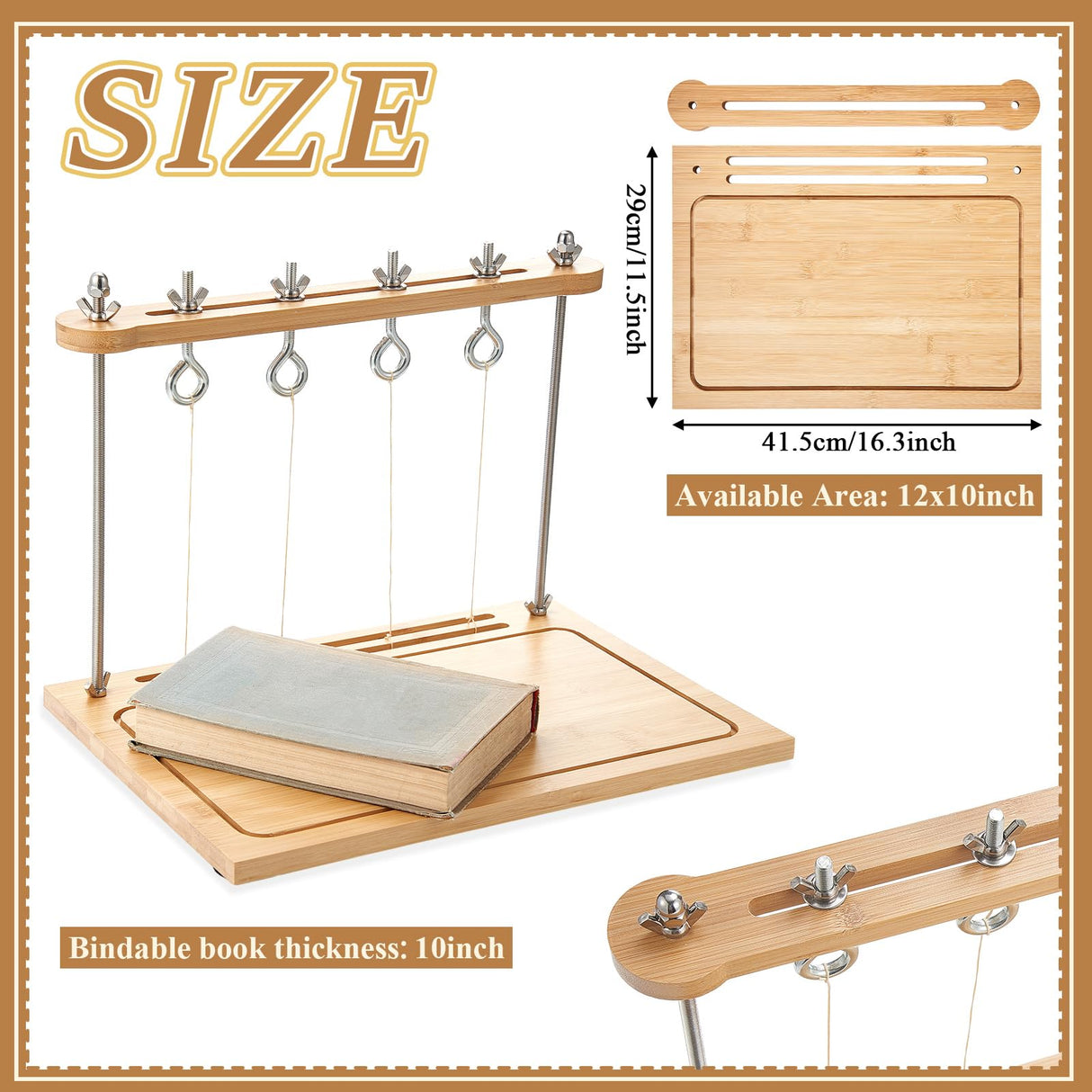 Maysing 24 Pcs Book Binding Kits Bookbinding Tools Bookbinding Sewing Frame Set Hand Bookbinding Supplies with Awl Bone Folder Paper Creaser Glue Brush Curved Needles Wax Thread for Handmade DIY Craft Maysing