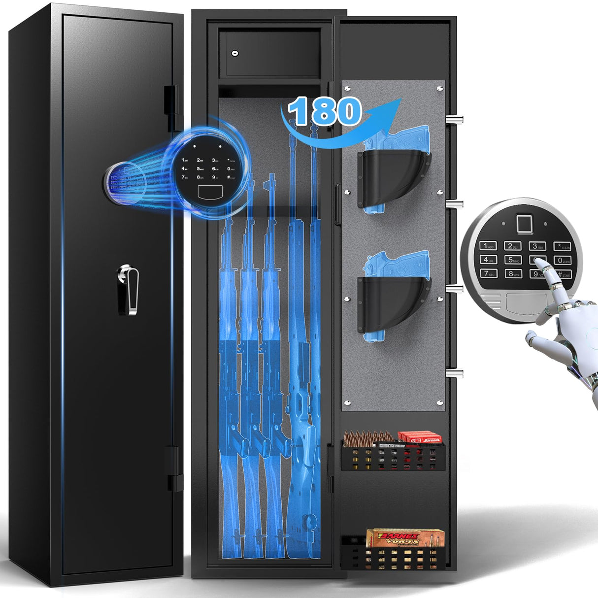 HEANVO 4-6 Rifle Safe, Large Gun Safe for Home Rifles and Pistols, Gun Cabinet for Rifles and Shotguns with Drawer, Gun Cabinets with LED Lights and Double Alarm System HEANVO