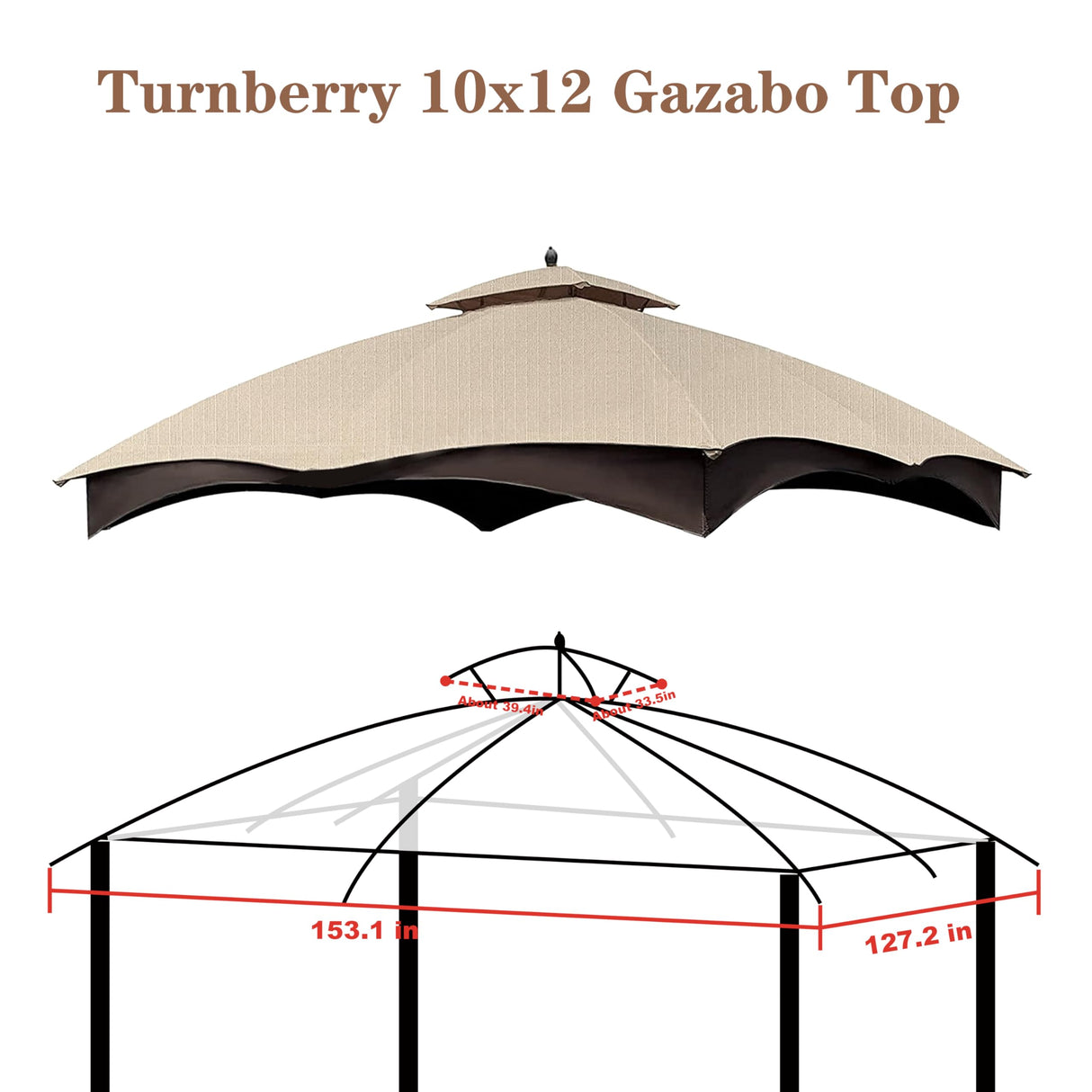 SCOCANOPY Replacement Top for 10x12 FT Gazebo Massillon Biscayne,Cabin-Style L-GZ933PST,Turnberry L-GZ933PCO-L,Tuscany L-GZ933PST-K (Light Beige Ripstop) SCOCANOPY