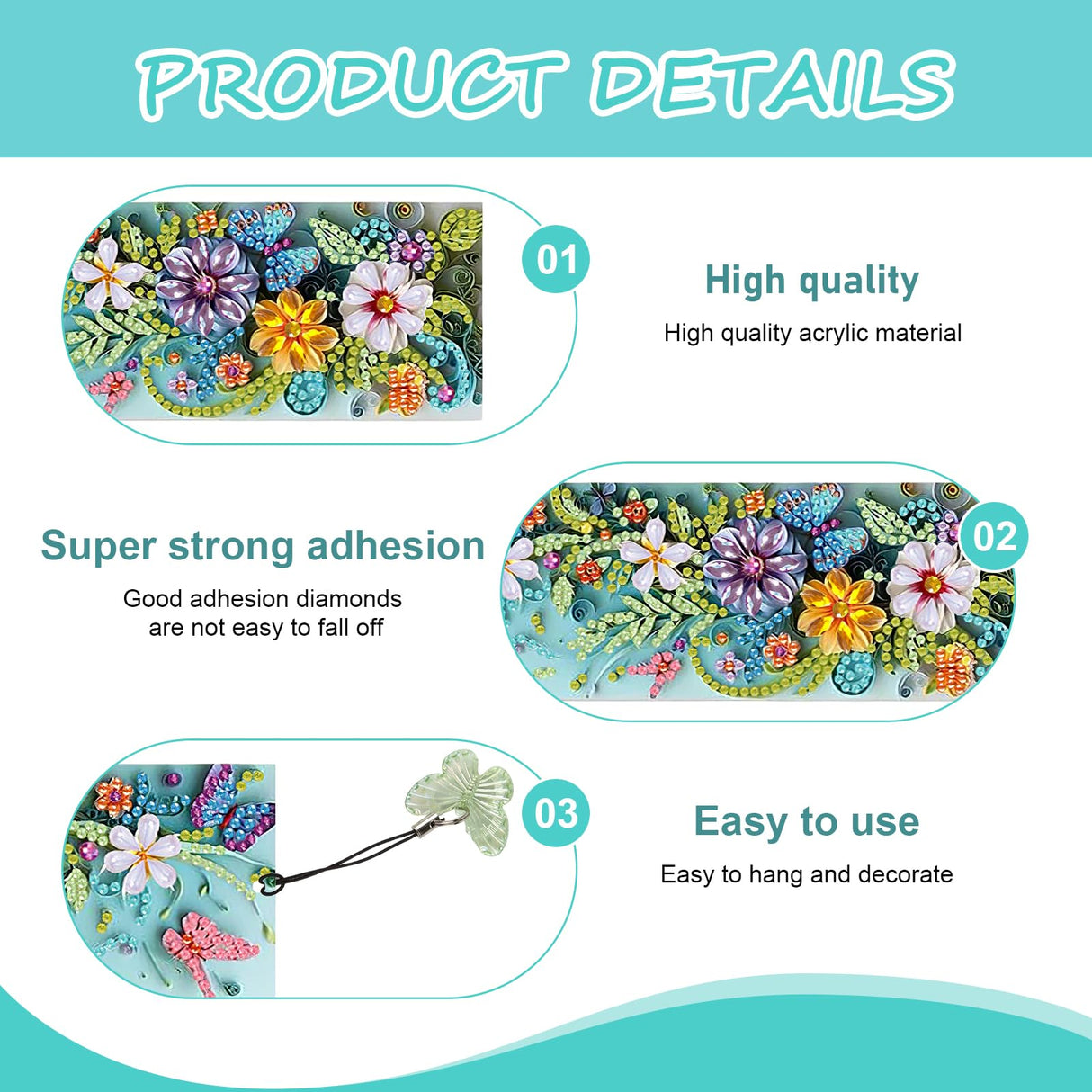 RUIFUU 4 Pcs 5D Flowers and Butterfly Diamond Art Bookmarks,DIY Diamond Painting Book Marks with Rhinestone Tassel for Graduation Birthday Reader Gifts RUIFUU