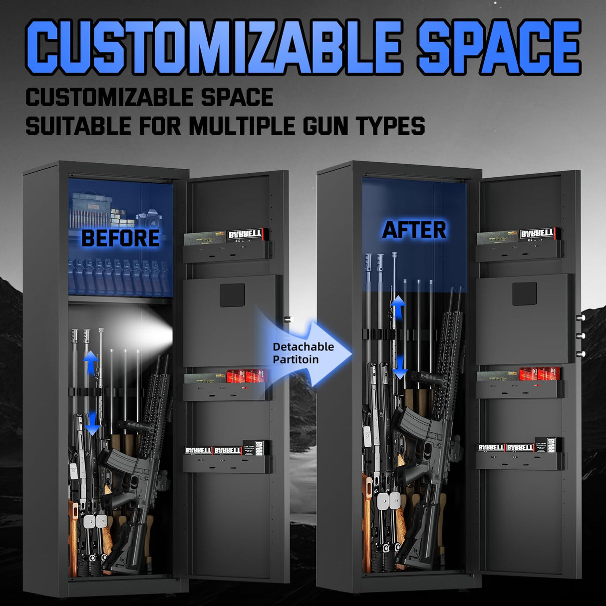 Lnoauys 8-10 Gun Safe for Rifles and Pistols, Gun Cabinets for Rifles and Shotguns, Long Gun Safe for Home Rifle and Pistols with Dual Alarm & Mute Mode, Gun Cabinet with Quick Access and Gun Rack Lnoauys